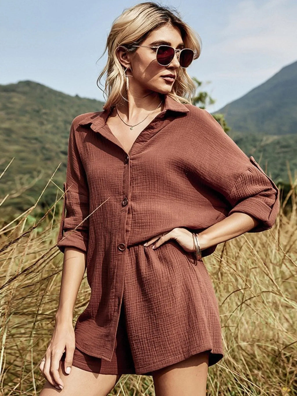 Button-Down-Shirt-and-Shorts-Set-Sarunna