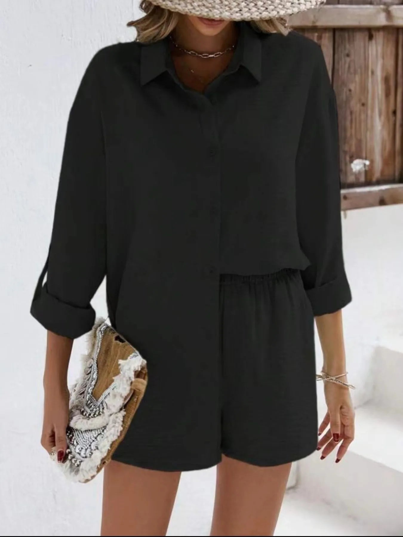 Button-Down-Shirt-and-Shorts-Set-Sarunna