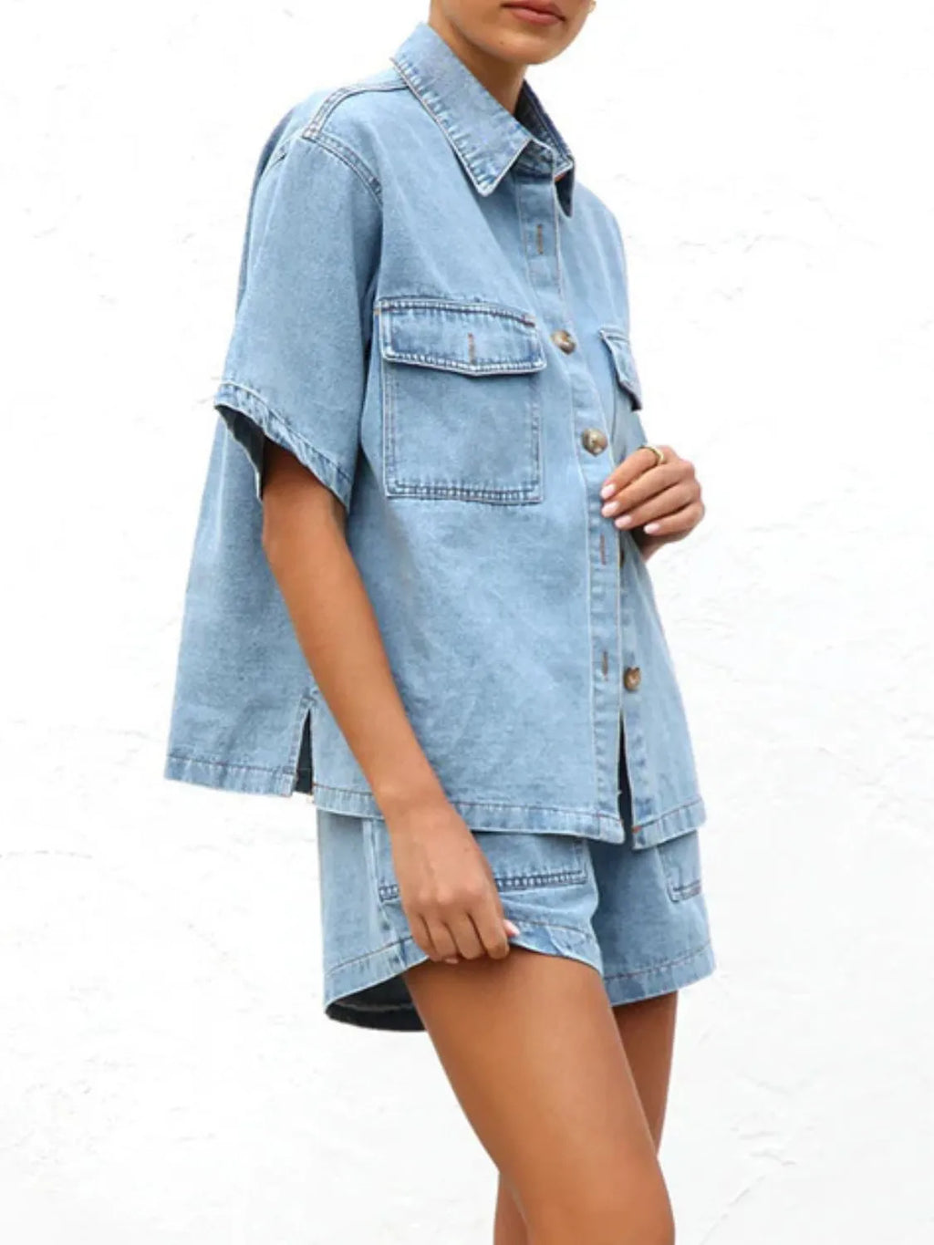 Button-Up-Short-Sleeve-Top-and-Shorts-Denim-Set-Sarunna