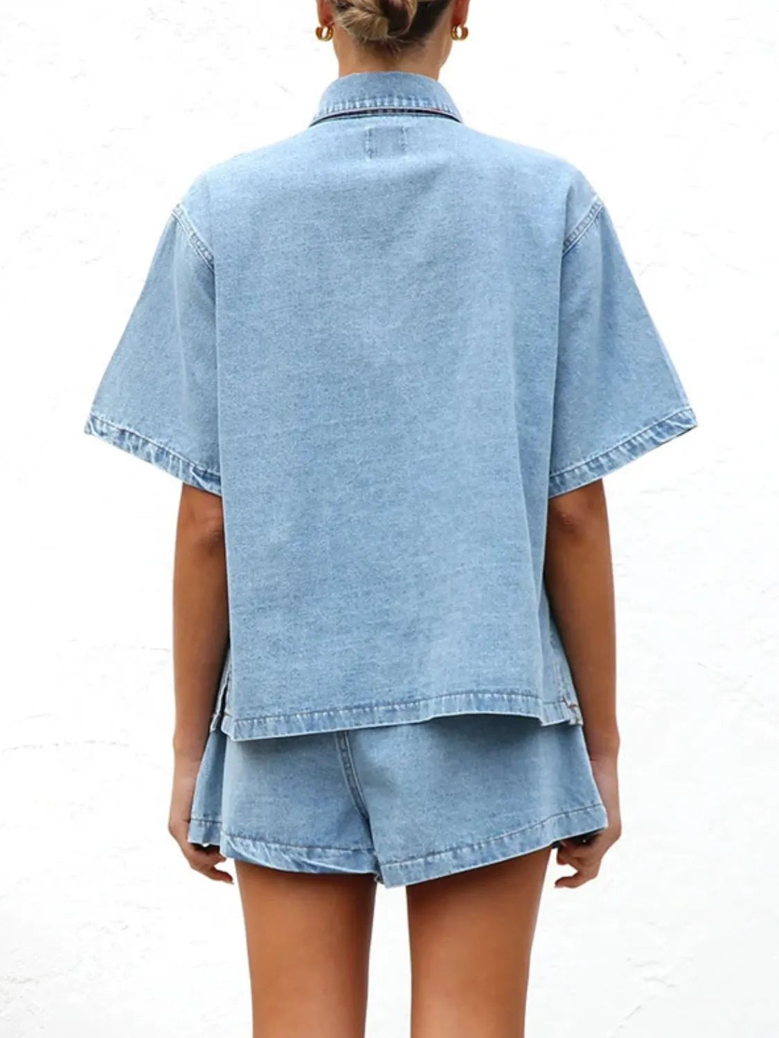 Button-Up-Short-Sleeve-Top-and-Shorts-Denim-Set-Sarunna