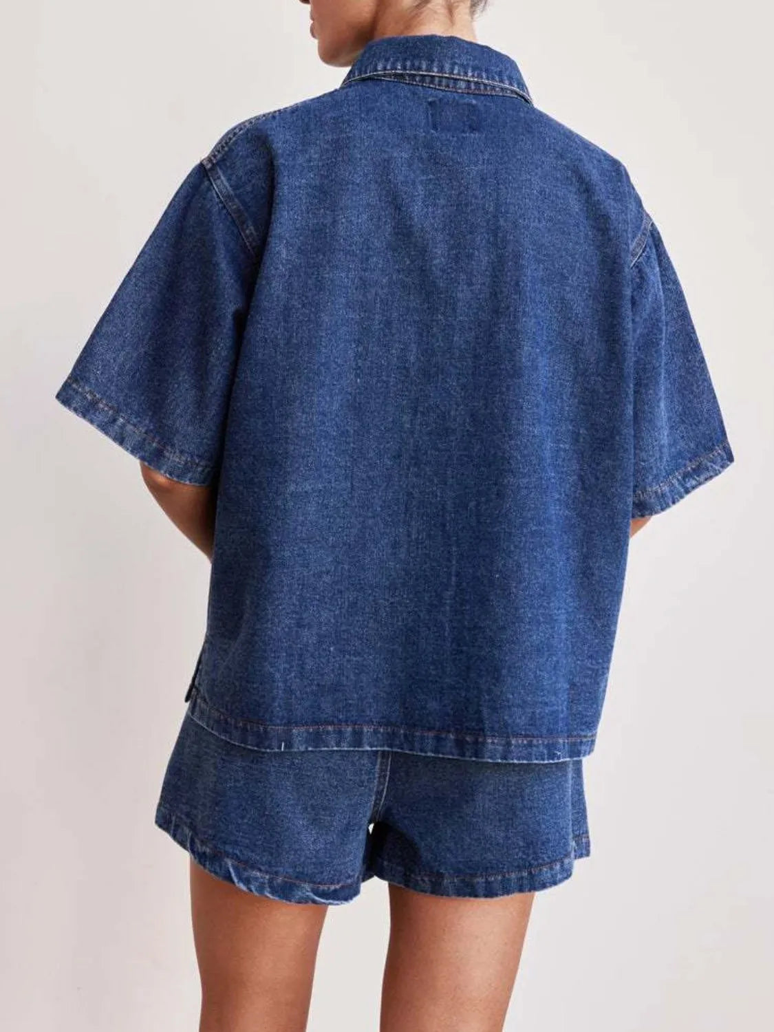 Button-Up-Short-Sleeve-Top-and-Shorts-Denim-Set-Sarunna