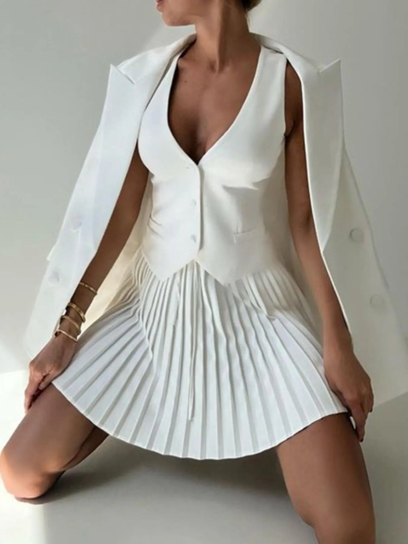 Button-Up-Vest-and-Pleated-Mini-Skirt-Set-Sarunna