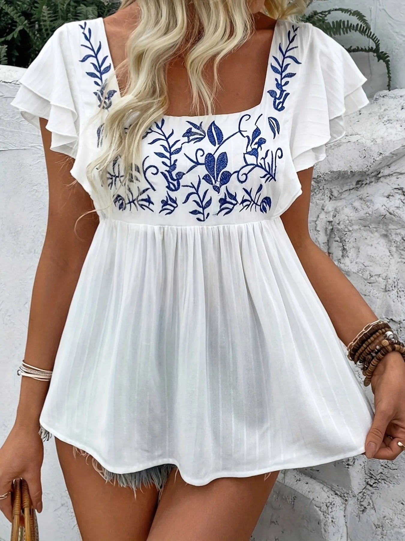 Embroidered-Flutter-Sleeve-Blouse-Sarunna
