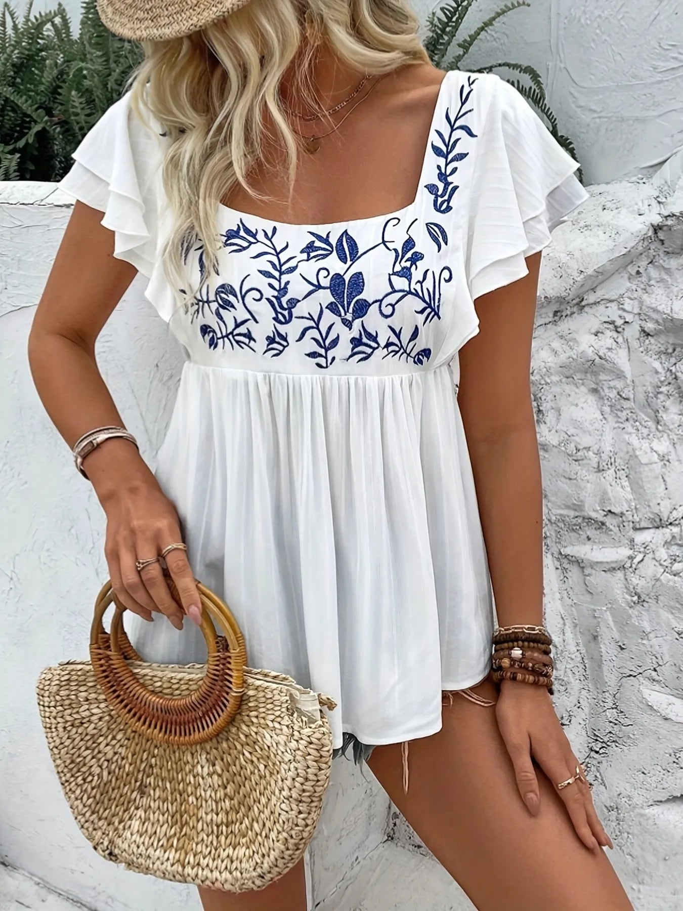 Embroidered-Flutter-Sleeve-Blouse-Sarunna