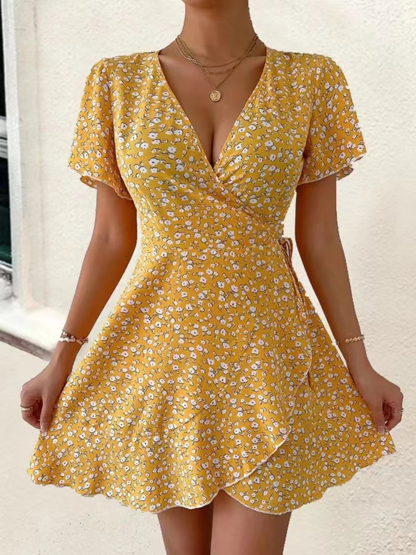 Floral-Flutter-Sleeve-Wrap-Mini-Dress-Sarunna