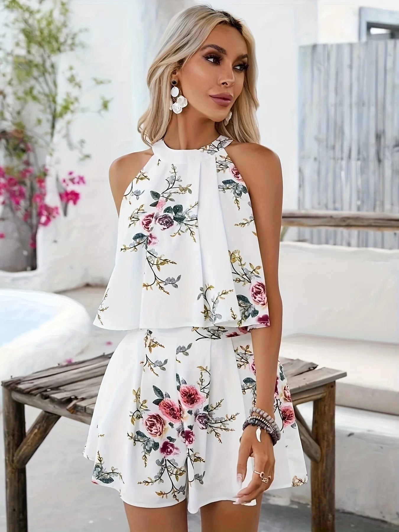 Floral-Print-Halter-Neck-Top-and-Shorts-Two-Piece-Summer-Set-Sarunna