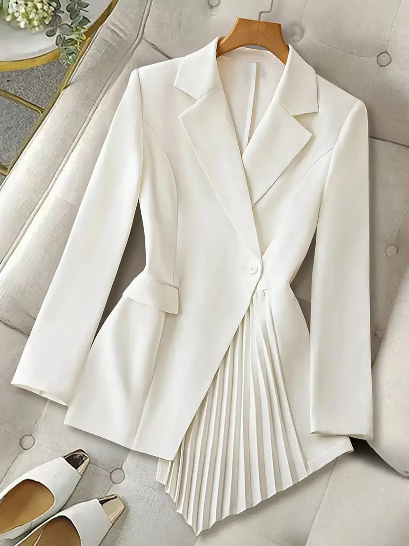 One-Button-Asymmetric Pleated-Hem-Blazer-Sarunna