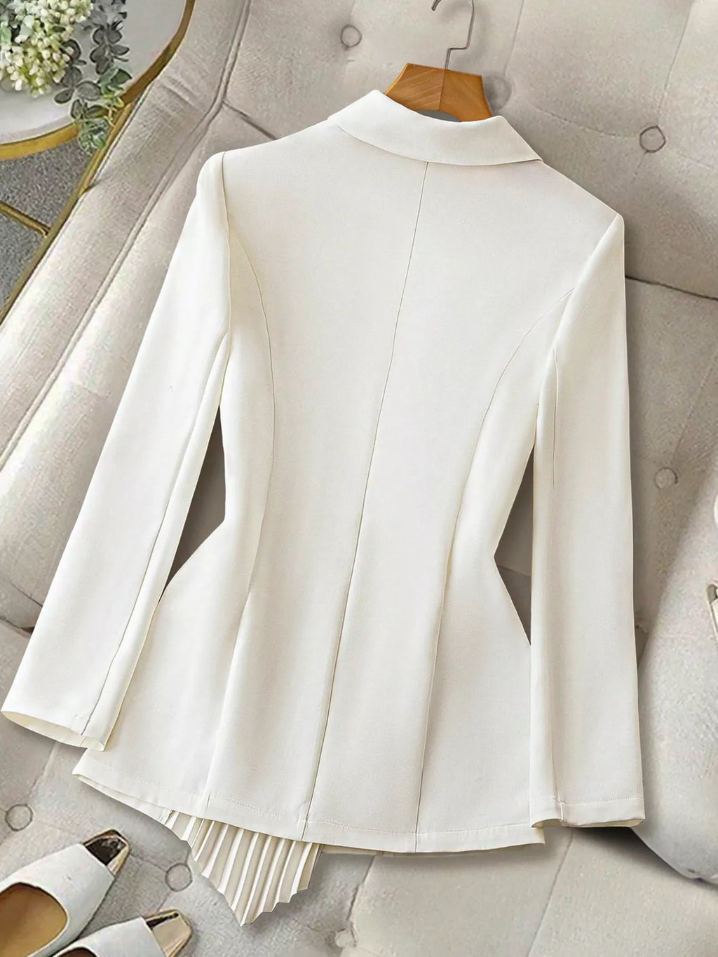 One-Button-Asymmetric Pleated-Hem-Blazer-Sarunna