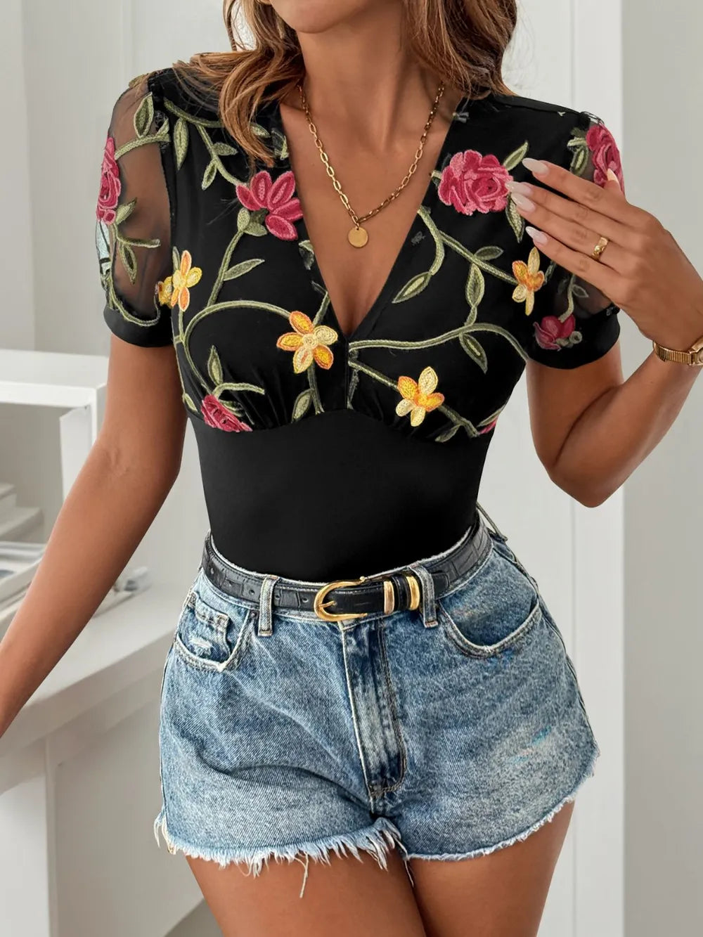 Perfee-Embroidered-V-Neck-Floral-Bodysuit-Sarunna