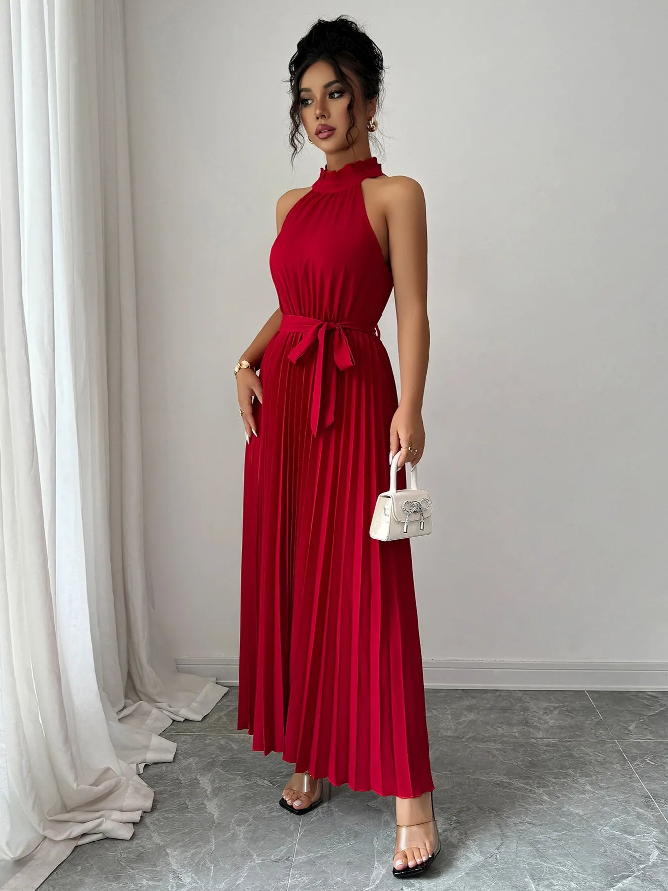 Pleated-Halter-Neck-Tie-Waist-Maxi-Dress-Sarunna