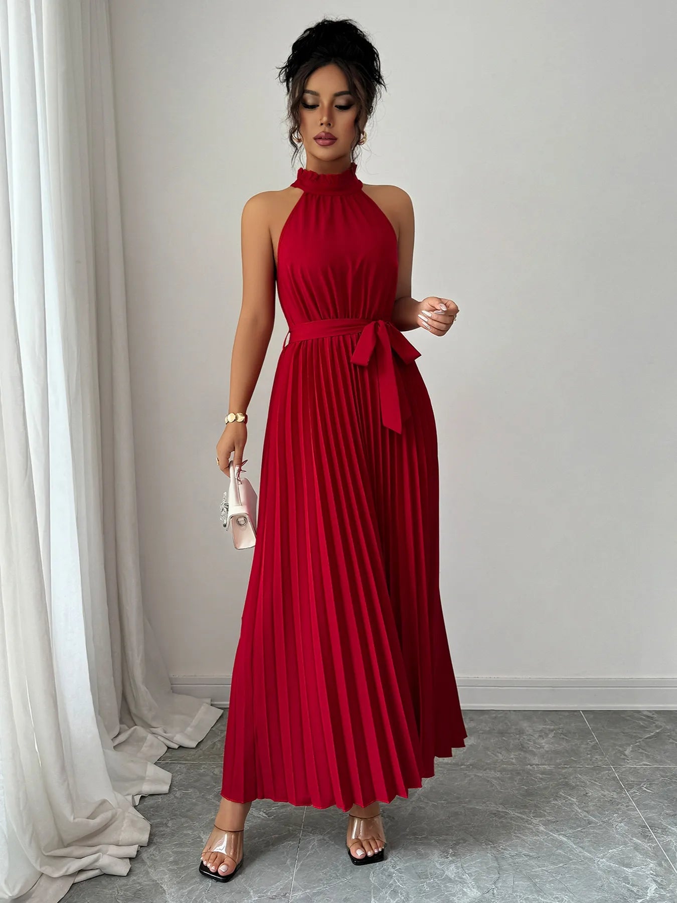 Pleated-Halter-Neck-Tie-Waist-Maxi-Dress-Sarunna