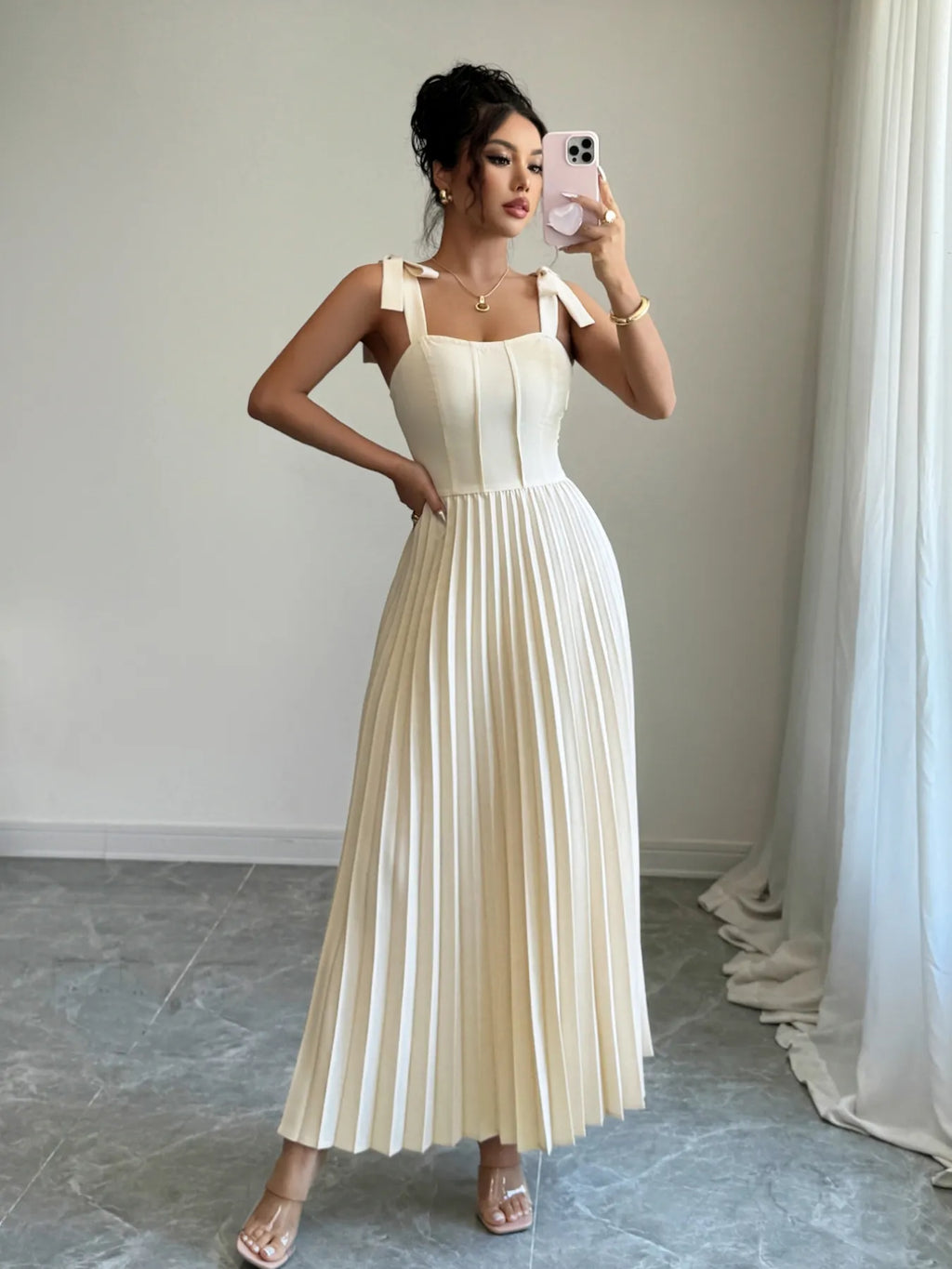 Pleated-Tie-Shoulder-Maxi-Dress-Sarunna