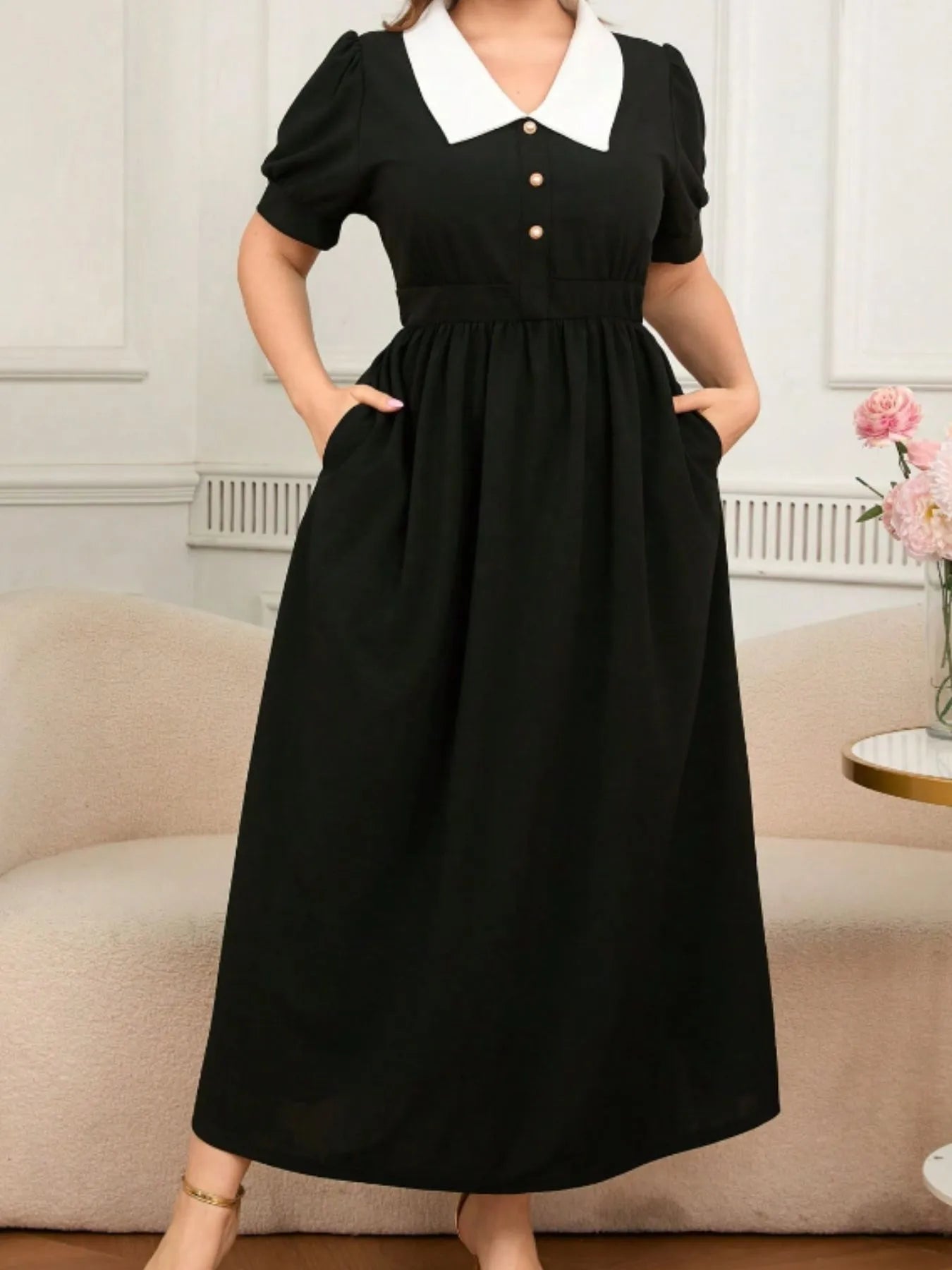 Plus-Size-Contrast-Collar-Short-Sleeve-Dress-Sarunna