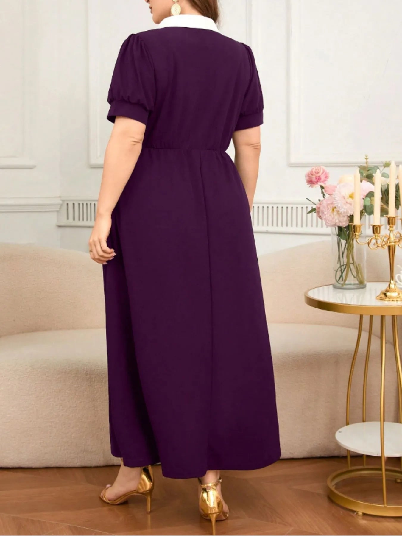 Plus-Size-Contrast-Collar-Short-Sleeve-Dress-Sarunna