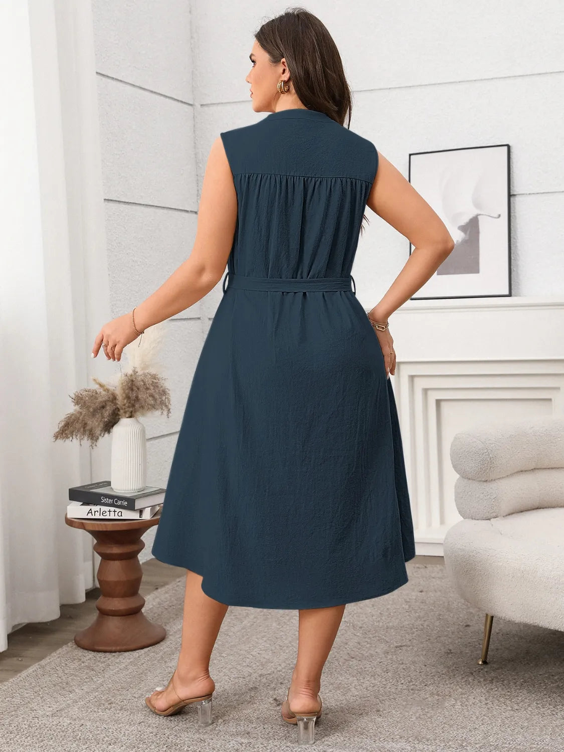 Plus Size-Button-Front-Tie-Waist-Sleeveless-Dress-Sarunna