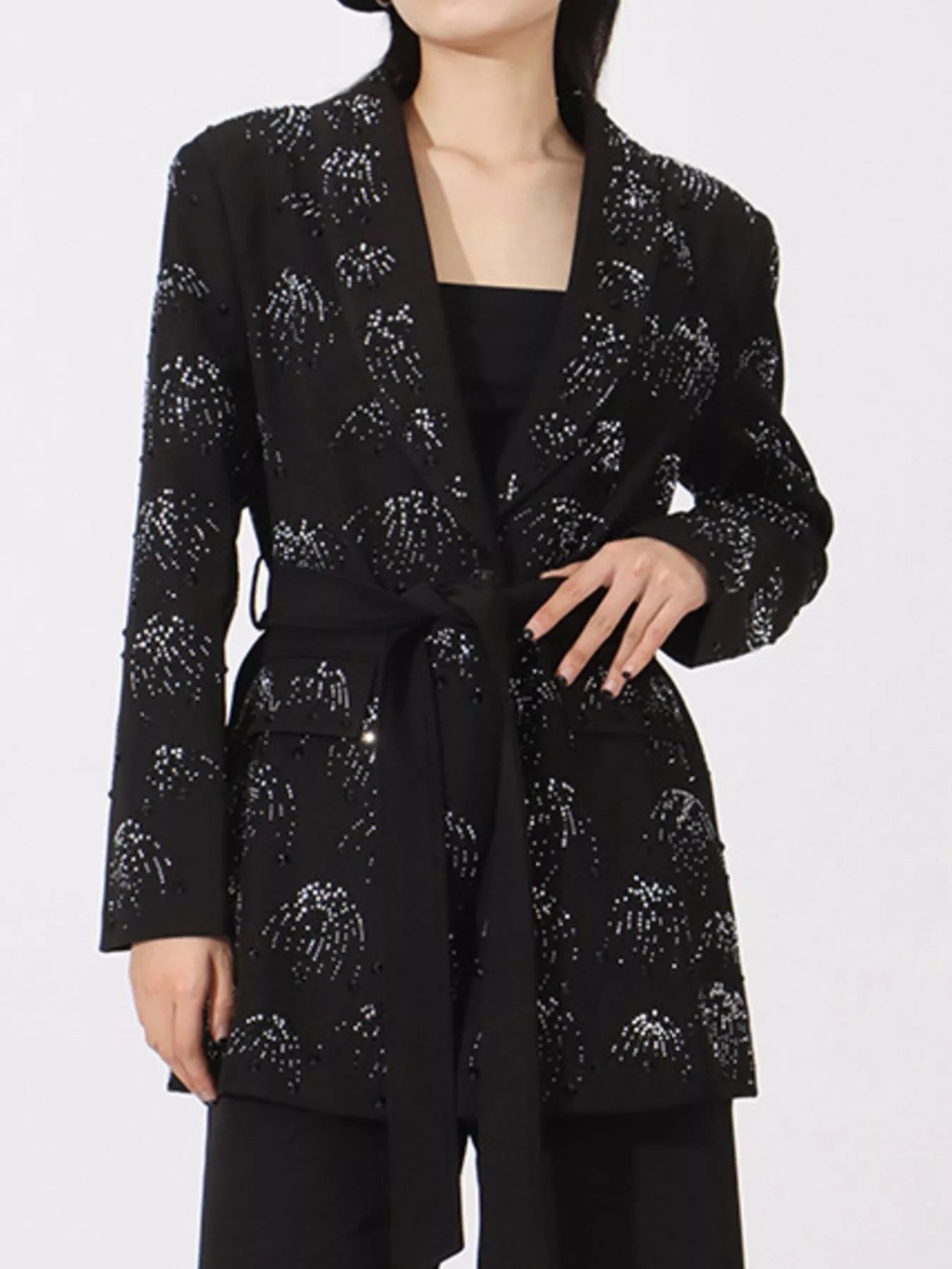 Rhinestone-Button-Down-Long Sleeve-Blazer-Sarunna
