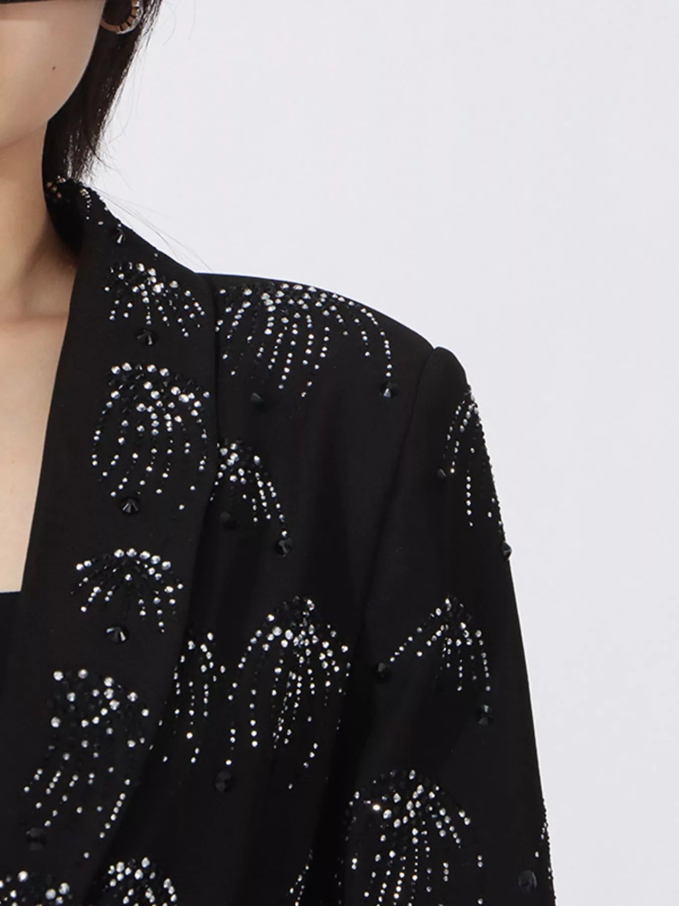 Rhinestone-Button-Down-Long Sleeve-Blazer-Sarunna