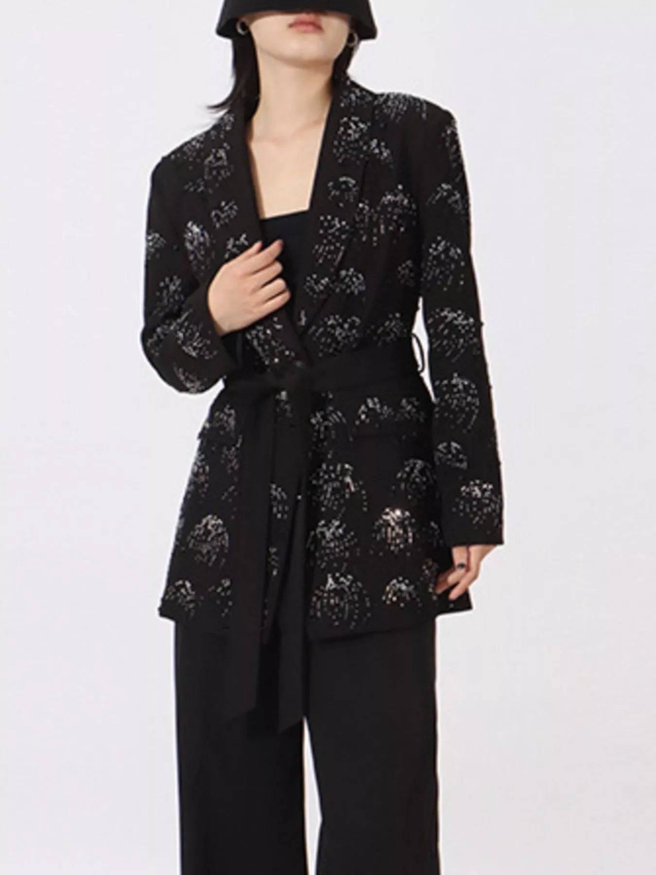 Rhinestone-Button-Down-Long Sleeve-Blazer-Sarunna
