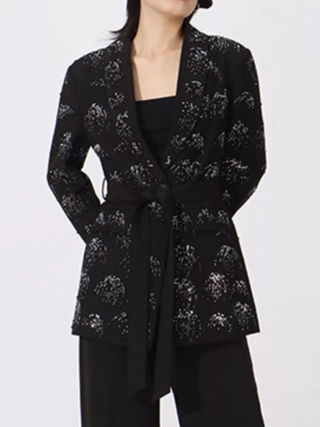 Rhinestone-Button-Down-Long Sleeve-Blazer-Sarunna