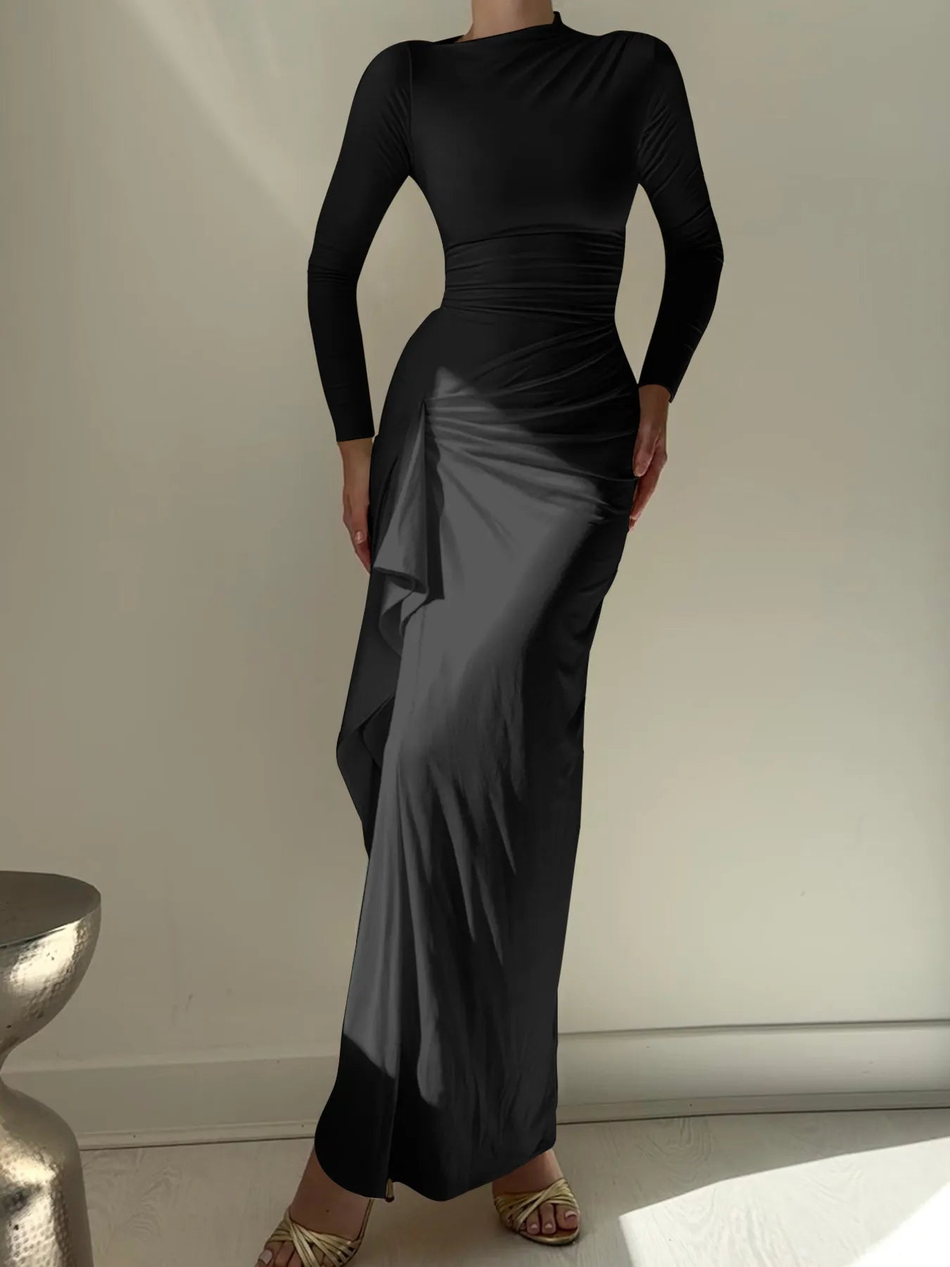Ruched-Long-Sleeve-Maxi-Dress-Sarunna
