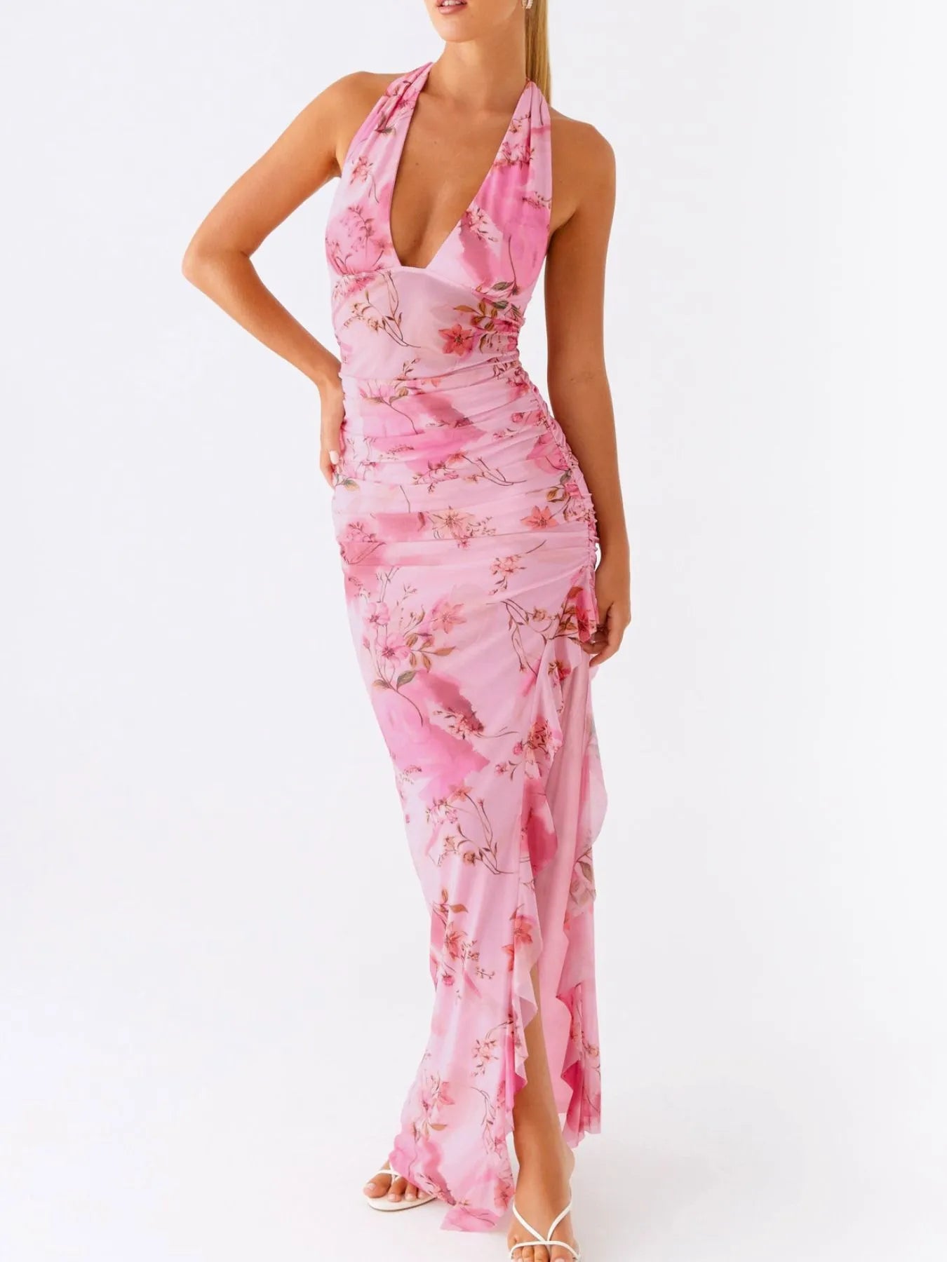 Ruffled-Floral-Print-Halter-Neck-Camis-Dress-Sarunna