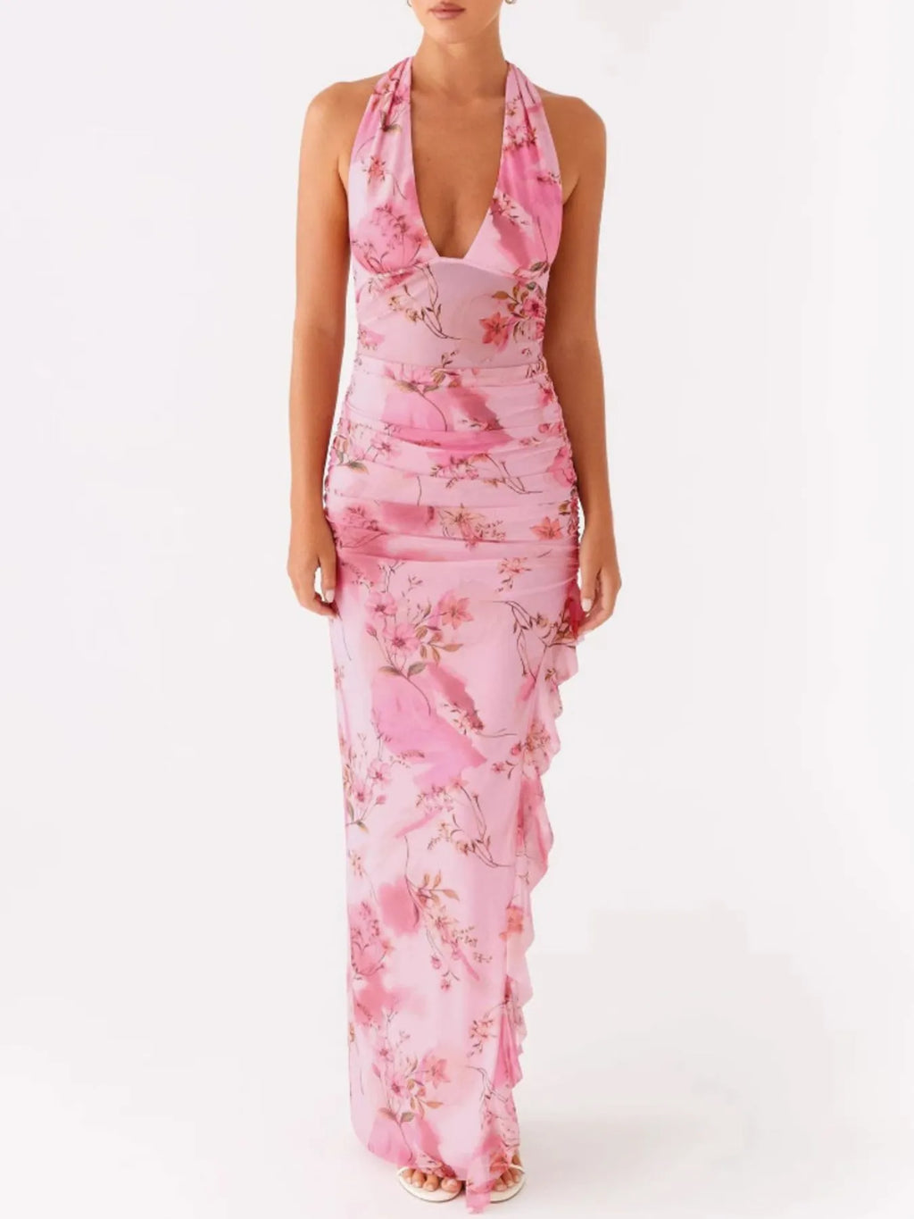 Ruffled-Floral-Print-Halter-Neck-Camis-Dress-Sarunna