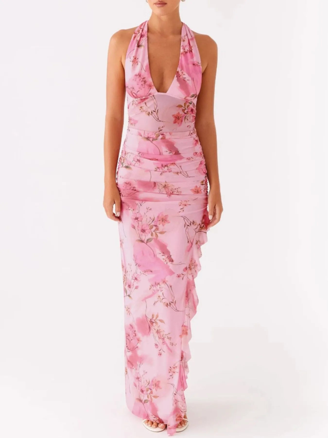 Ruffled-Floral-Print-Halter-Neck-Camis-Dress-Sarunna