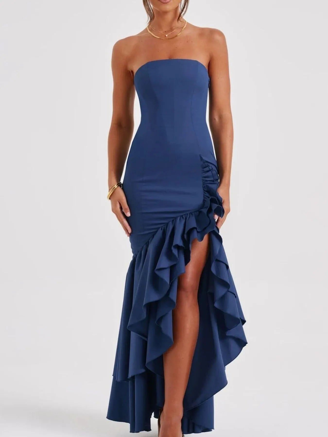 Strapless-Ruffle-High-Low-Bodycon-Dress-Sarunna