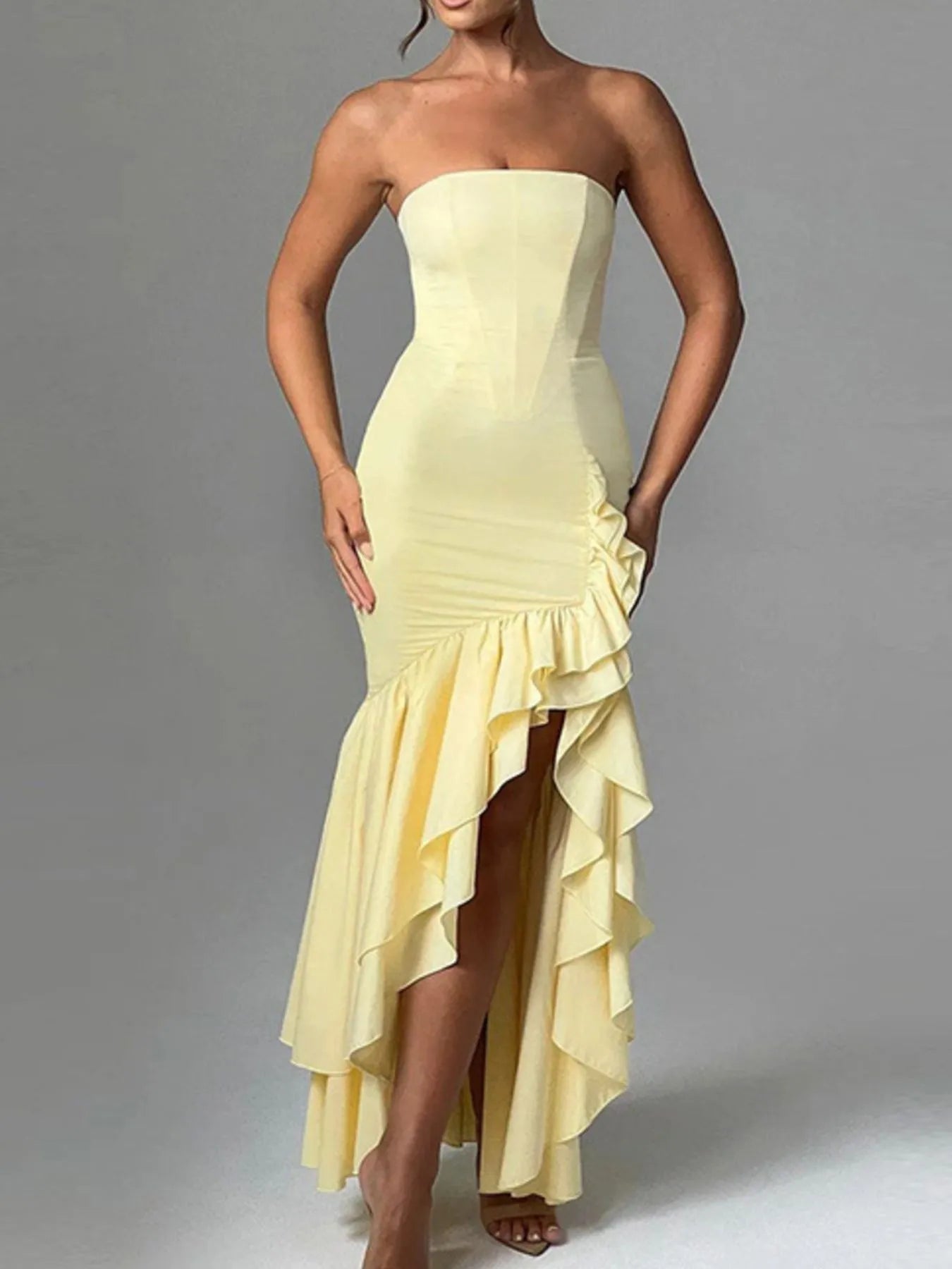 Strapless-Ruffle-High-Low-Bodycon-Dress-Sarunna
