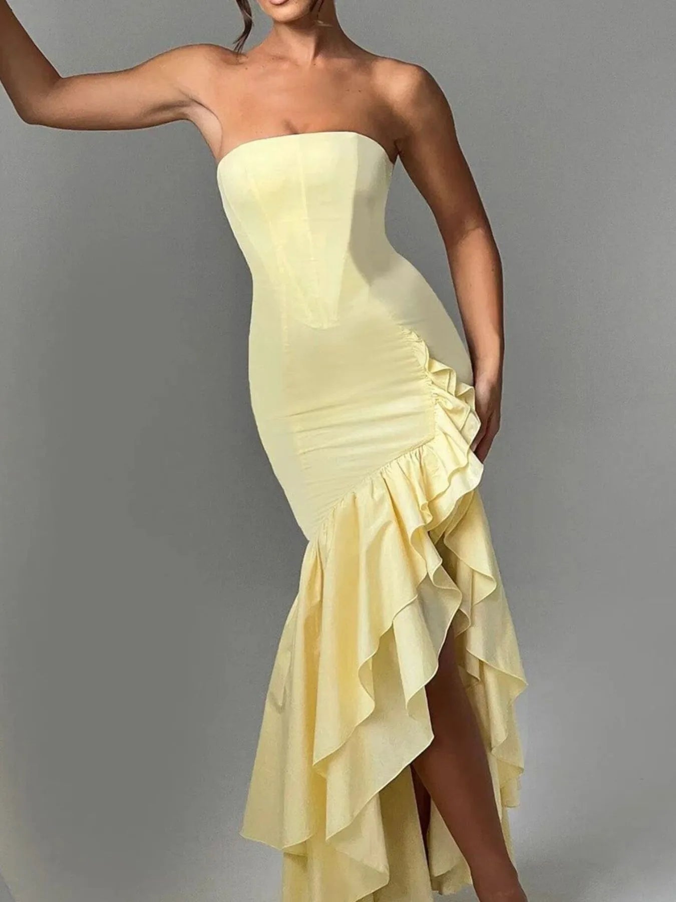 Strapless-Ruffle-High-Low-Bodycon-Dress-Sarunna