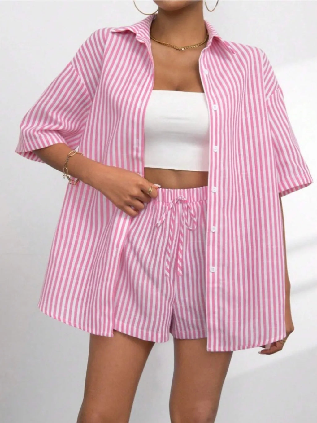 Striped-Button-Up-Shirt-and-Shorts-Set-Sarunna