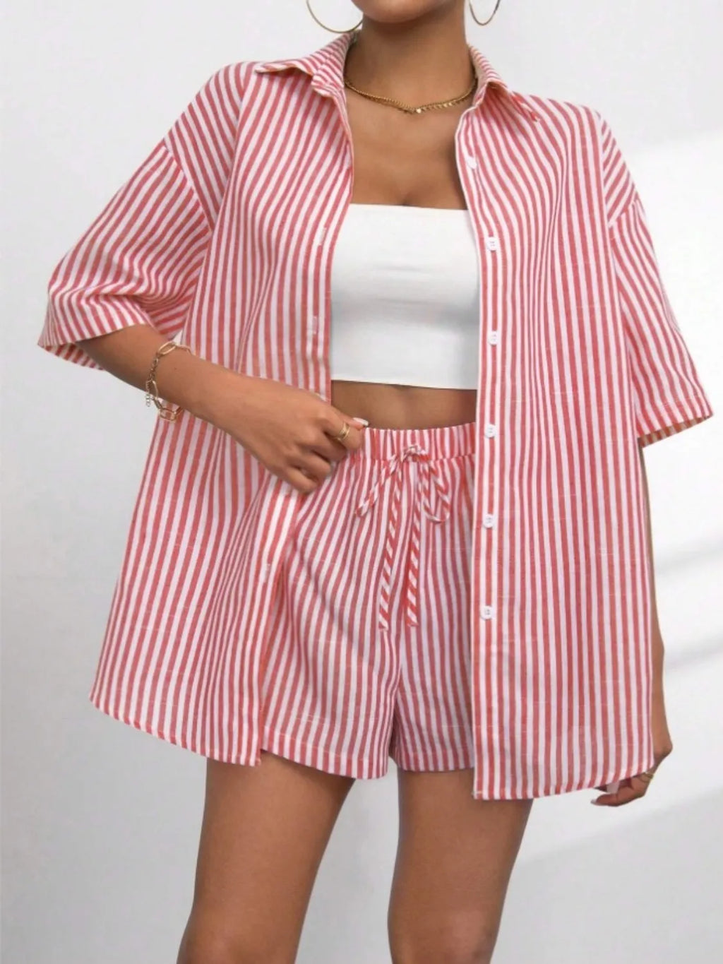 Striped-Button-Up-Shirt-and-Shorts-Set-Sarunna
