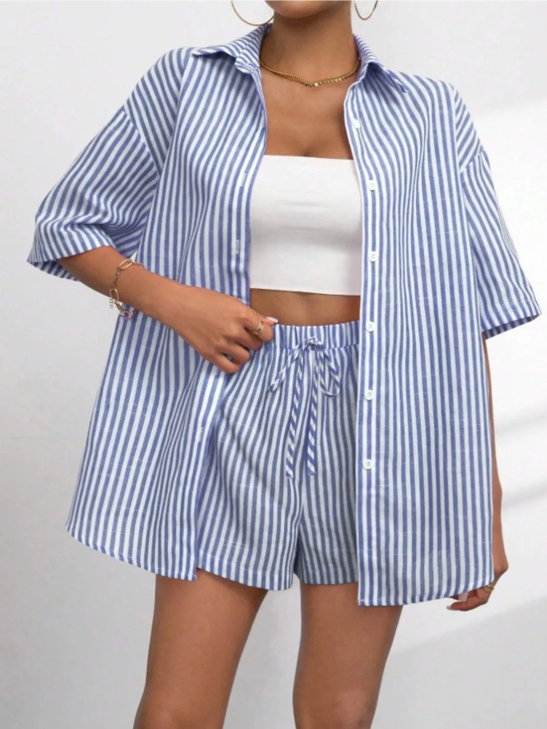 Striped-Button-Up-Shirt-and-Shorts-Set-Sarunna