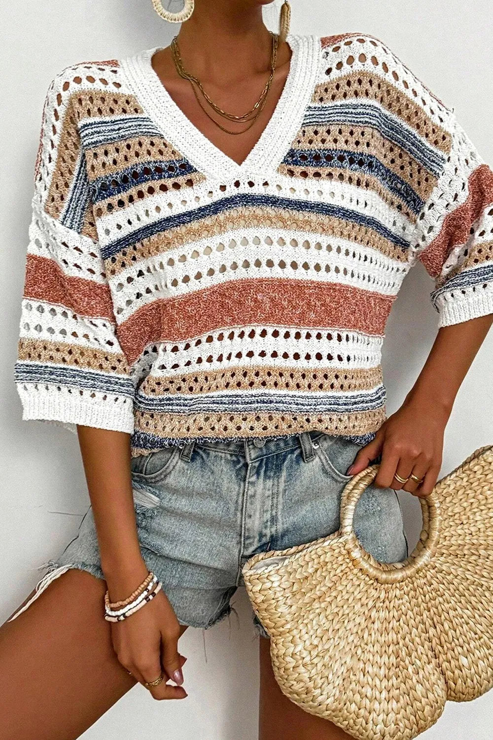 Striped-Deep-V-Neck-Short-Sleeve-Top-Sarunna