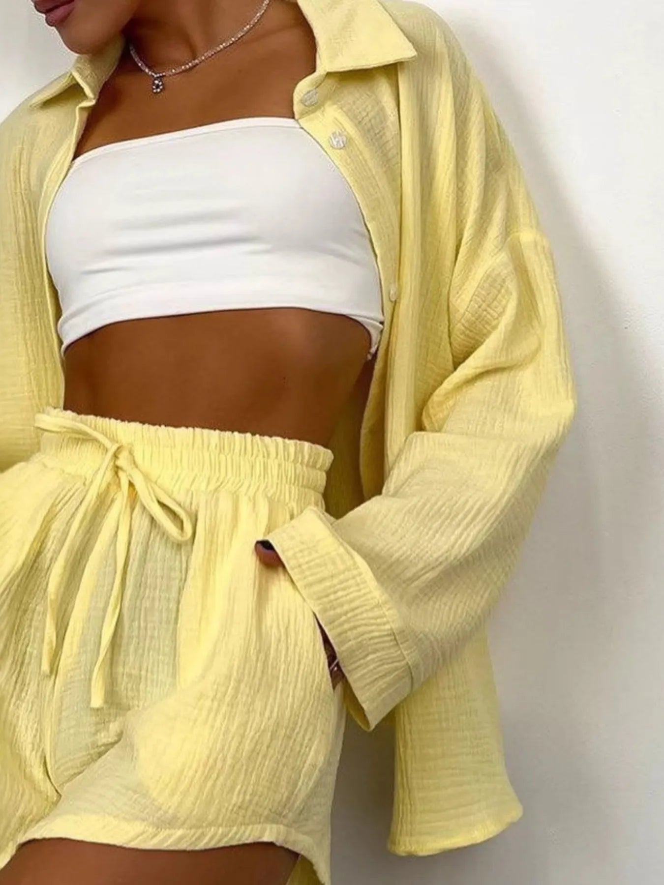 Texture-Button-Up-Shirt-and-Shorts-Set-Sarunna