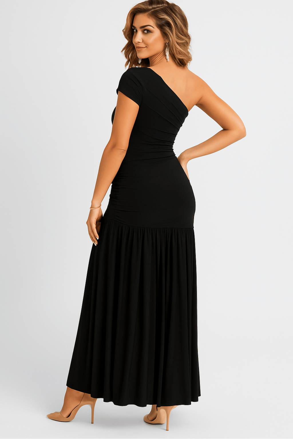 One-Shoulder Ruched Maxi Dress