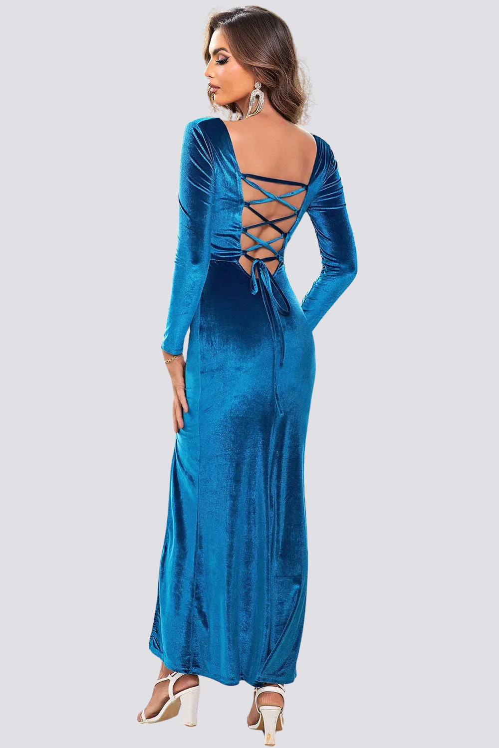 Tie Back Long Sleeve Slit Dress