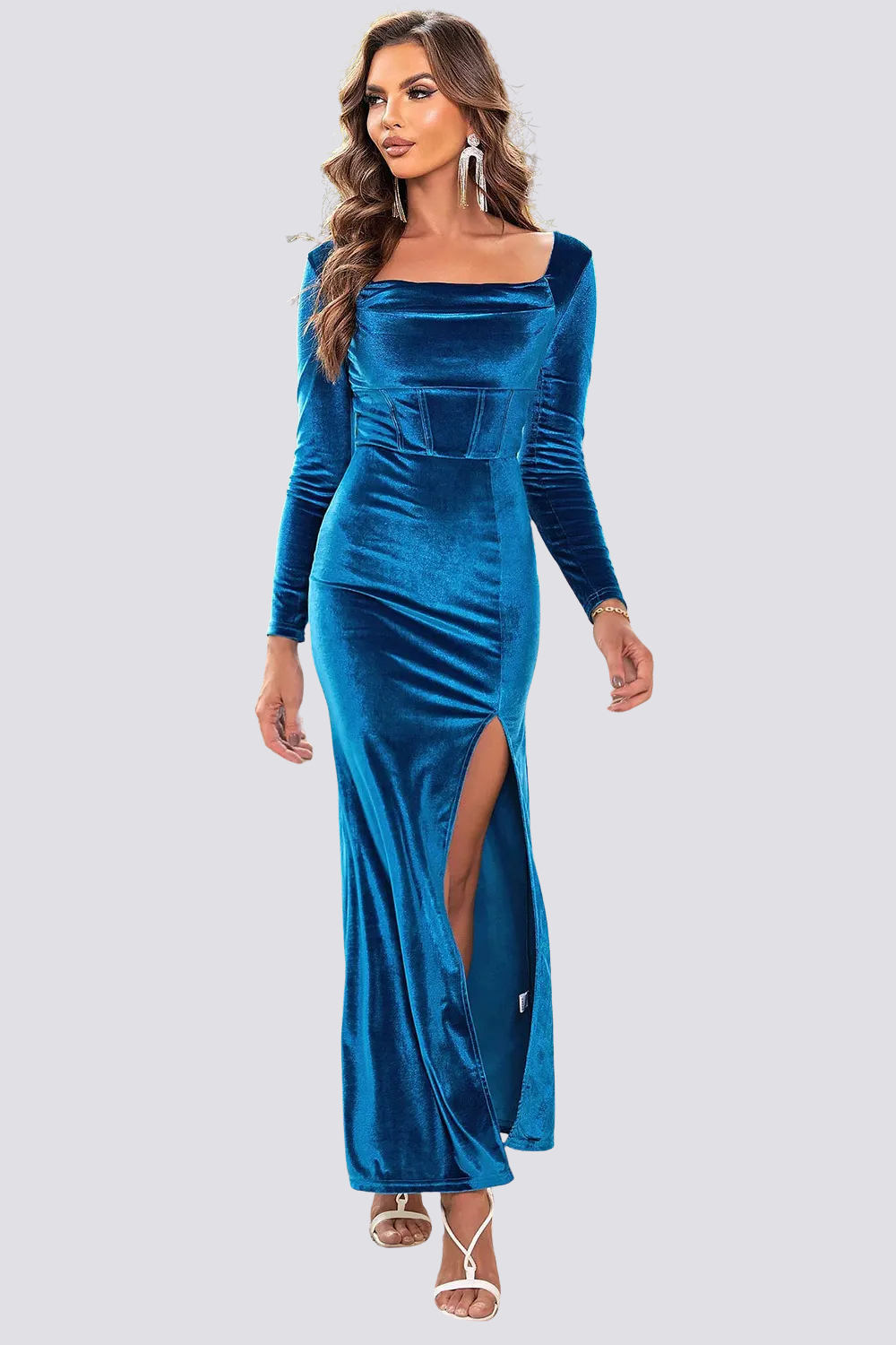Tie Back Long Sleeve Slit Dress