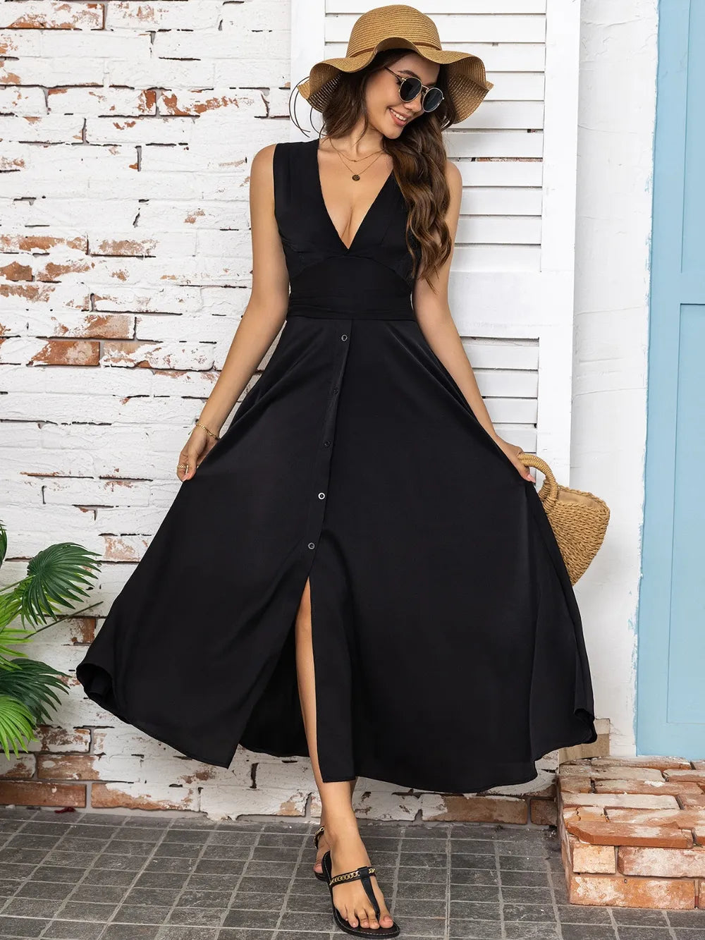 V-Neck-Midi-Dress-with-Side-Split-Sarunna