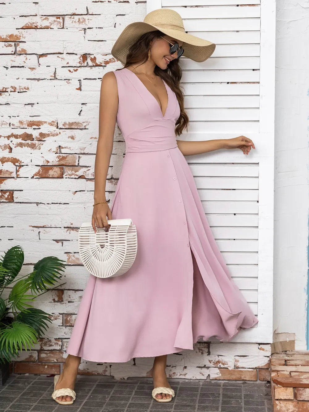 V-Neck-Midi-Dress-with-Side-Split-Sarunna
