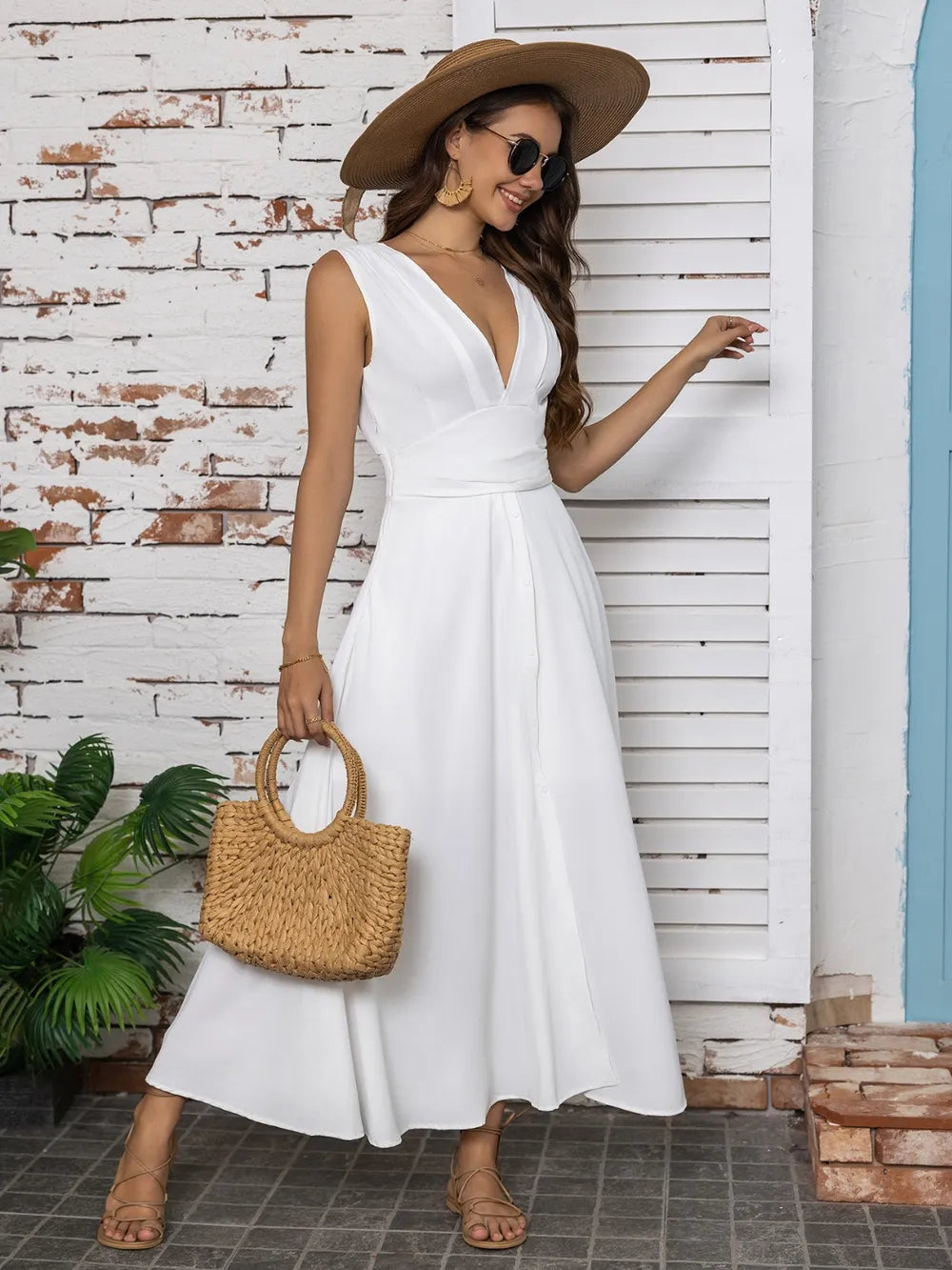 V-Neck-Midi-Dress-with-Side-Split-Sarunna